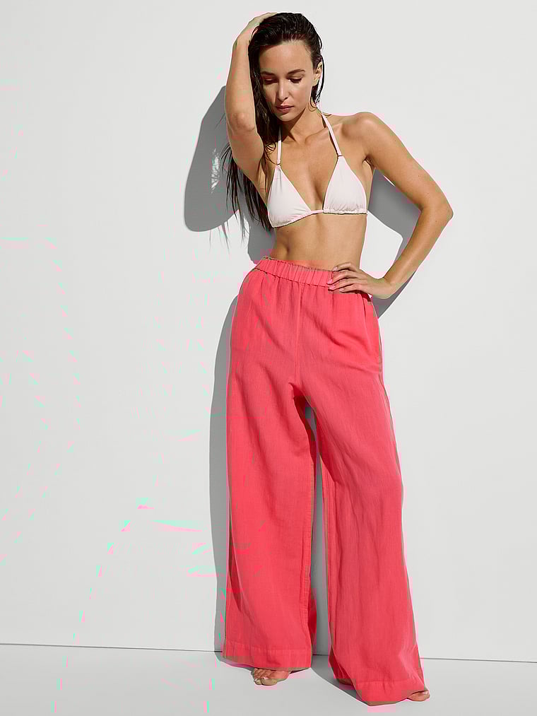 Victoria's Secret, Victoria's Secret Swim Beachwear Linen Pants, Poppy, onModelFront, 1 of 3 Ari is 5'9" and wears Small