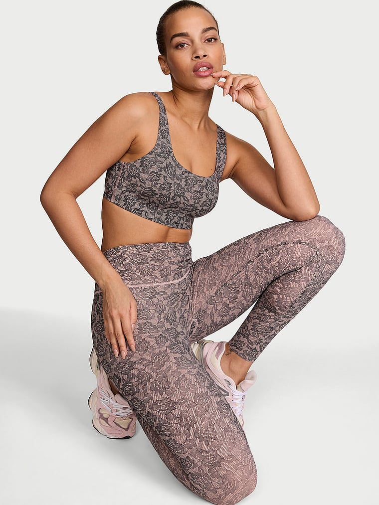 Victoria's Secret, VSX VSX Elevate™ Legging, Lace Print, onModelFront, 1 of 4 Nisaa is 5'9" or 175cm and wears Small