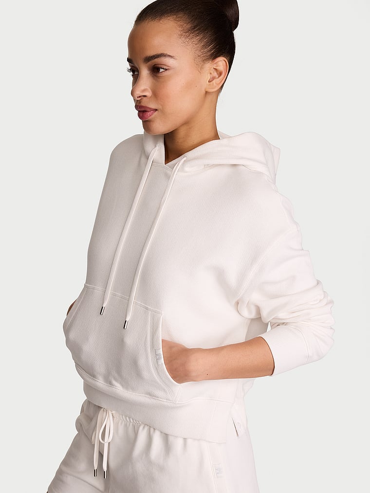 Victoria's Secret, Angel Essentials Popover Fleece Slit Hoodie , Coconut White, onModelFront, 1 of 3 Nisaa is 5'9" and wears Small