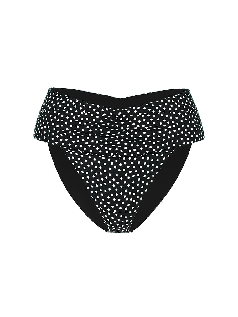 Victoria's Secret, Victoria's Secret Swim Cinched High-Waist Bikini Bottom, Black & White Dots, offModelFront, 3 of 3