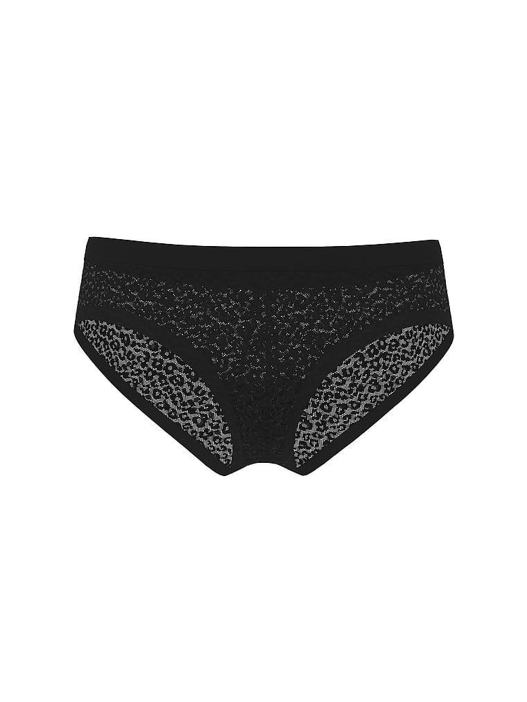 Victoria's Secret, No-Show No-Show Leopard Lace Cheeky Panty, Black, offModelFront, 3 of 3