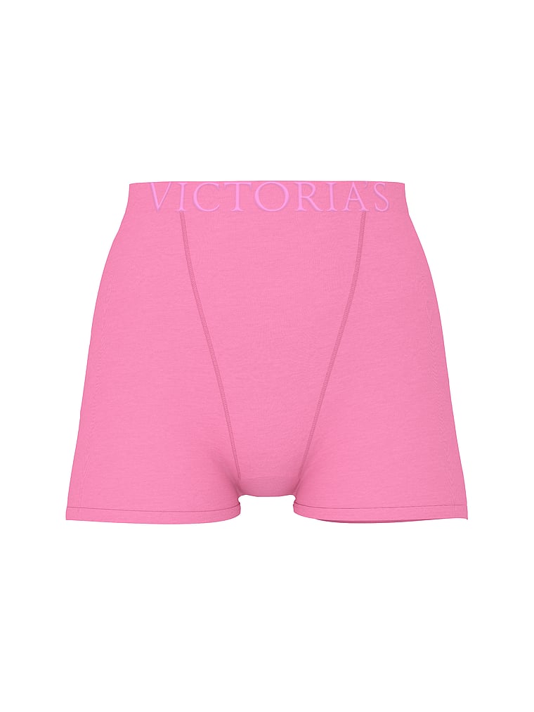 Victoria's Secret, Cotton Logo Cotton High-Waist Boyshort Panty, Pink Sugar, offModelFront, 2 of 4