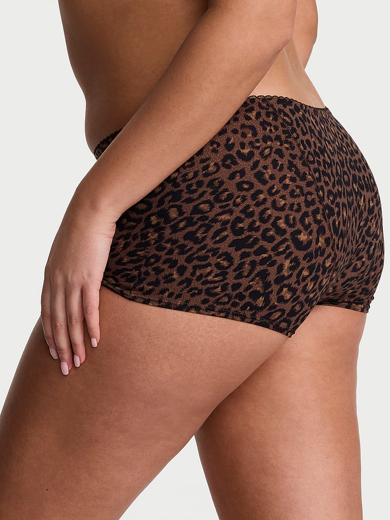 Victoria's Secret, Body by Victoria Smooth Period Boyshort Panty, Ganache Leopard, onModelBack, 2 of 3 Karmi is 5'10" and wears Large