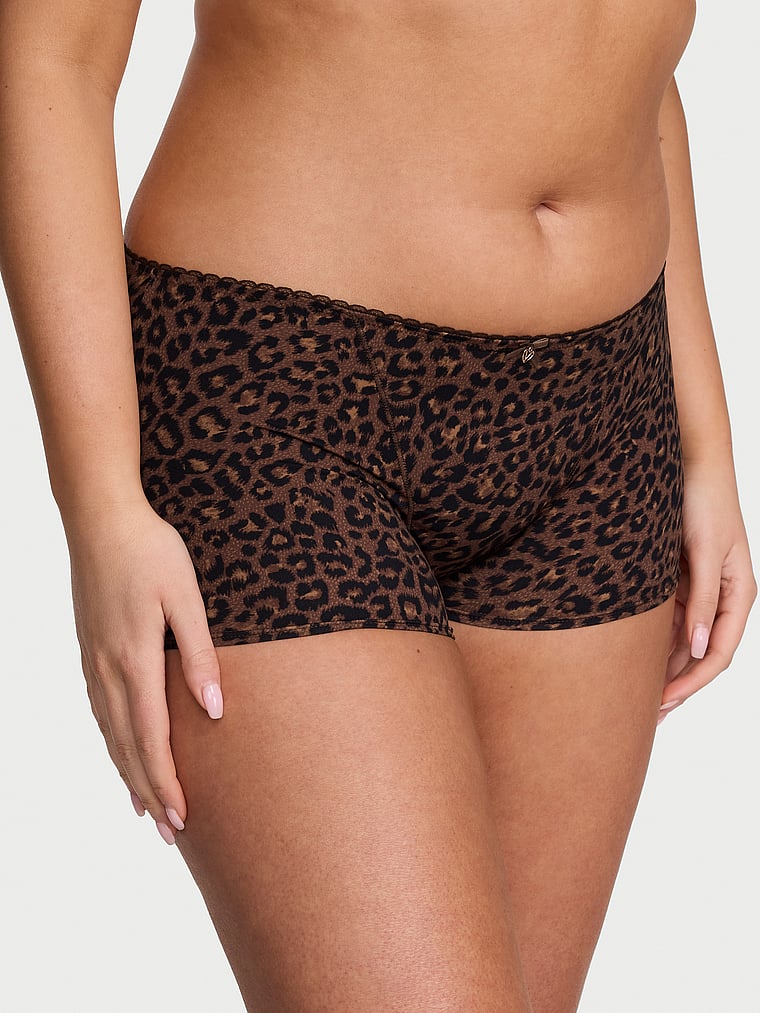 Victoria's Secret, Body by Victoria Smooth Period Boyshort Panty, Ganache Leopard, onModelFront, 1 of 3 Karmi is 5'10" and wears Large