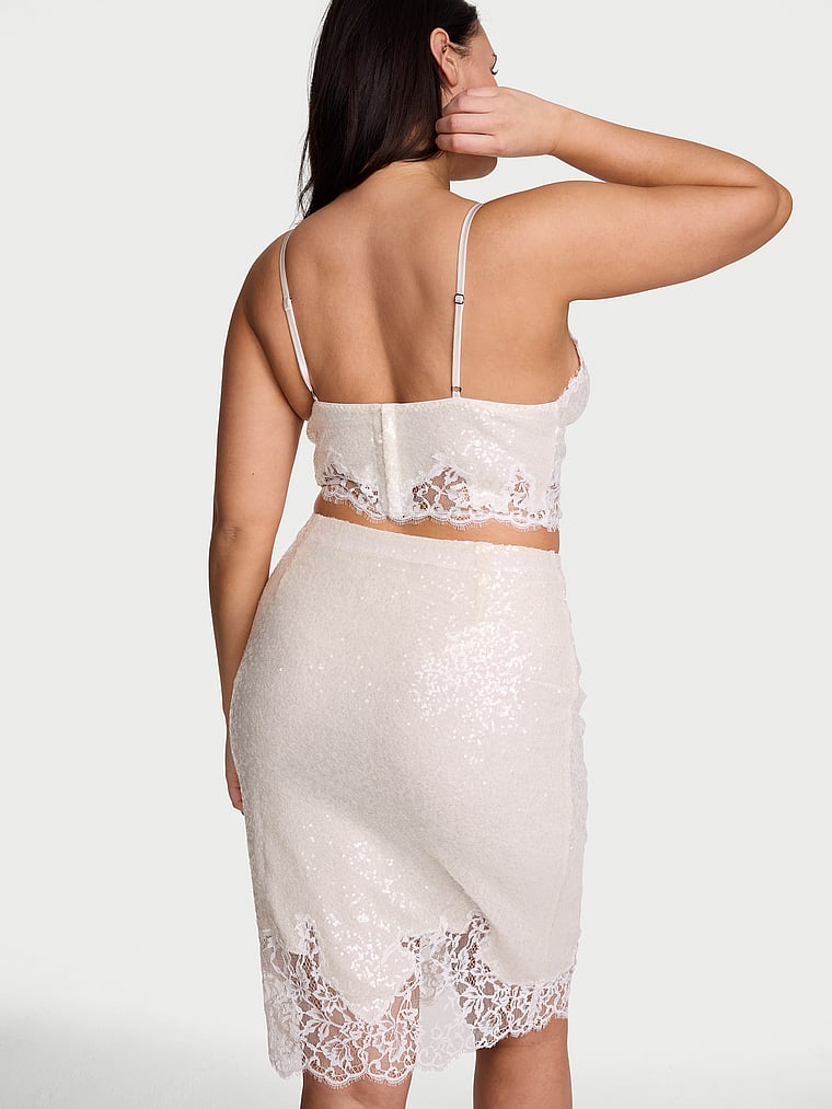 Victoria's Secret, Dream Angels Atelier x Victoria's Secret Bridal Embellished Bralette & Skirt Set, Coconut White, onModelSide, 2 of 5 Karmi is 5'10" and wears Large