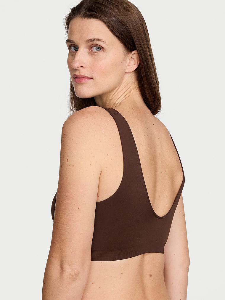 Victoria's Secret, Invisible by Victoria’s Secret Seamless Plunge Pumping Bra, Ganache, onModelBack, 2 of 3 Regitze is 5'10" and wears 34C or Medium
