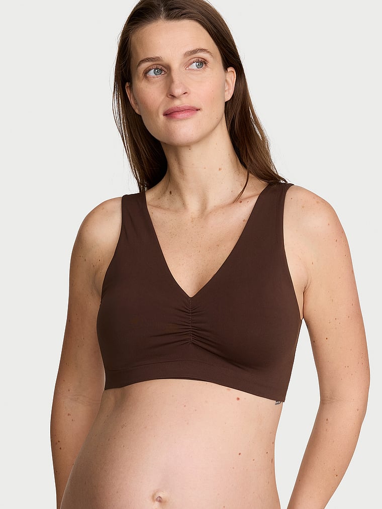 Victoria's Secret, Invisible by Victoria’s Secret Seamless Plunge Pumping Bra, Ganache, onModelFront, 1 of 3 Regitze is 5'10" and wears 34C or Medium