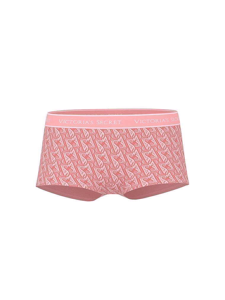 Victoria's Secret, Cotton Logo Cotton Heart Shine Patch Boyshort Panty, Pretty Blossom Logos, offModelFront, 3 of 3