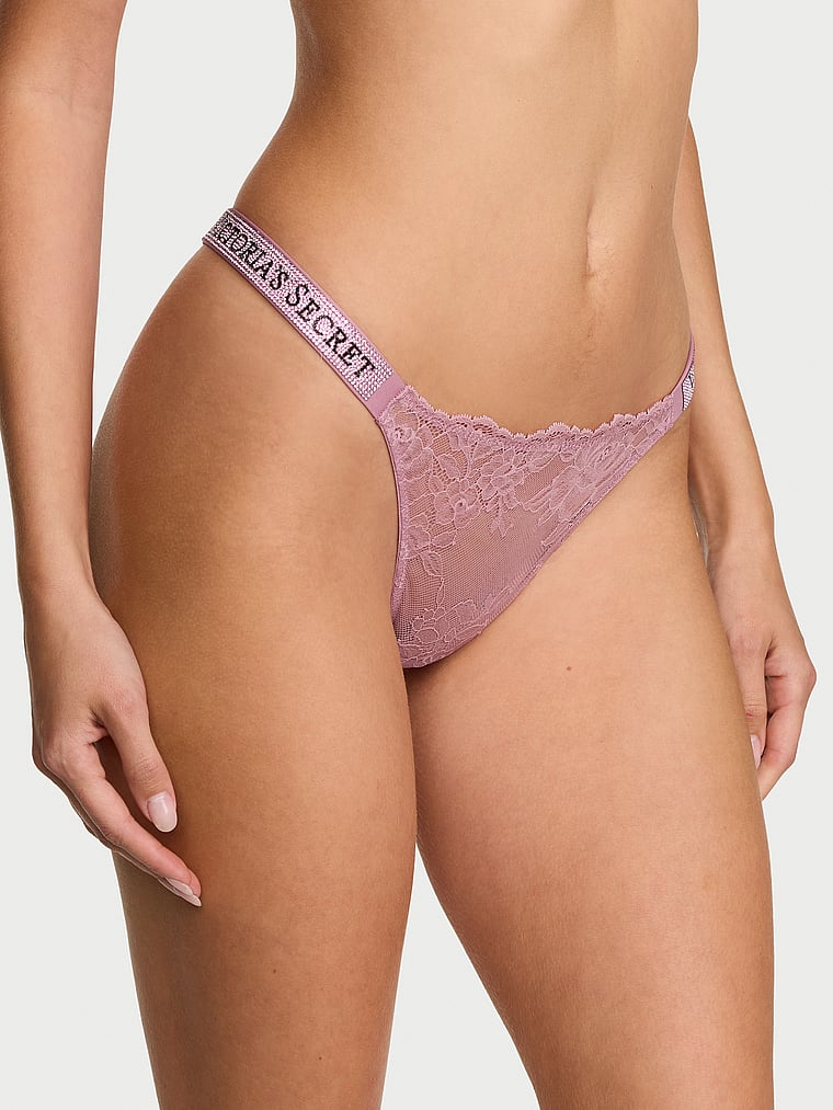 Victoria's Secret, Very Sexy Gradient Shine Strap Rose Lace V-String Panty, Dusk Rose, onModelFront, 1 of 4 Ari is 5'9" and wears Small