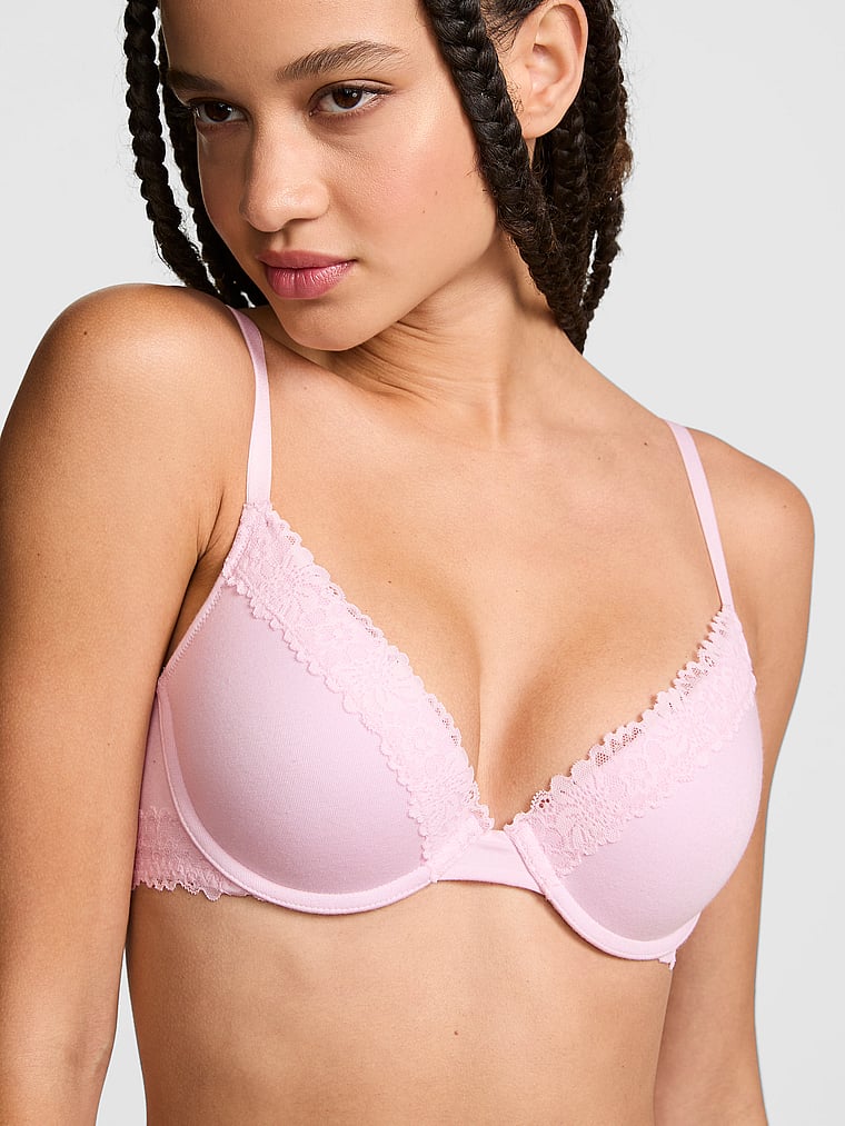 PINK Wear Everywhere Wear Everywhere™ Push-Up Bra, Pink Tulip, onModelFront, 1 of 3 Yoly  is 5'8" and wears 32B or Small