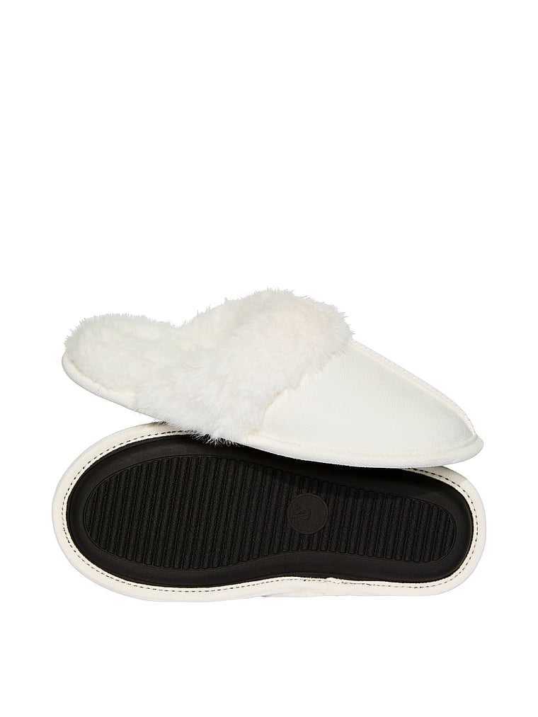 Victoria's Secret, Victoria's Secret Faux Suede & Fur Closed-Toe Slippers, Soft Ivory, offModelBack, 2 of 2