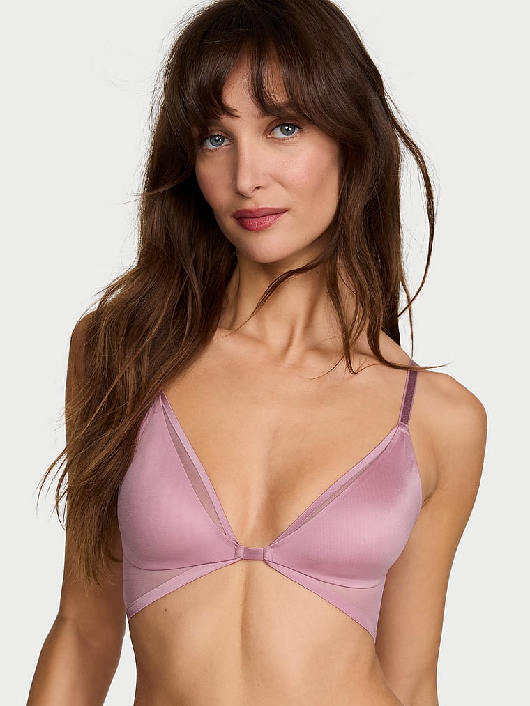 Victoria's Secret, Very Sexy Sheer Reveal Unlined Modern Bralette, Dusk Rose, onModelFront, 1 of 3 Ari is 5'9" and wears 34B or Small