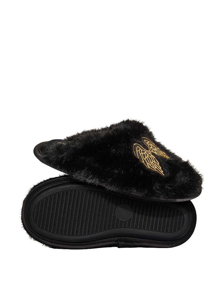 Victoria's Secret, Victoria's Secret Luxe Plush Closed-Toe Slippers, Black, offModelBack, 2 of 2