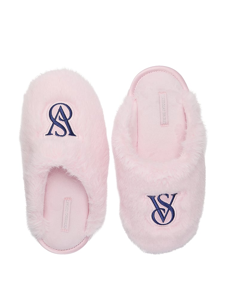 Victoria's Secret, Victoria's Secret Luxe Plush Closed-Toe Slippers, Pink, offModelFront, 1 of 2