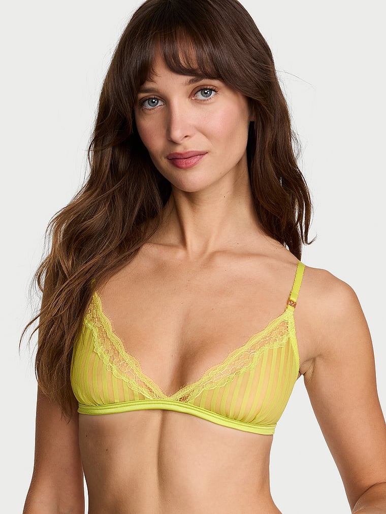 Victoria's Secret, Victoria's Secret Tease Sheer Stripe Triangle Bralette, Gecko Yellow, onModelFront, 1 of 3 Ari is 5'9" and wears 34B or Small