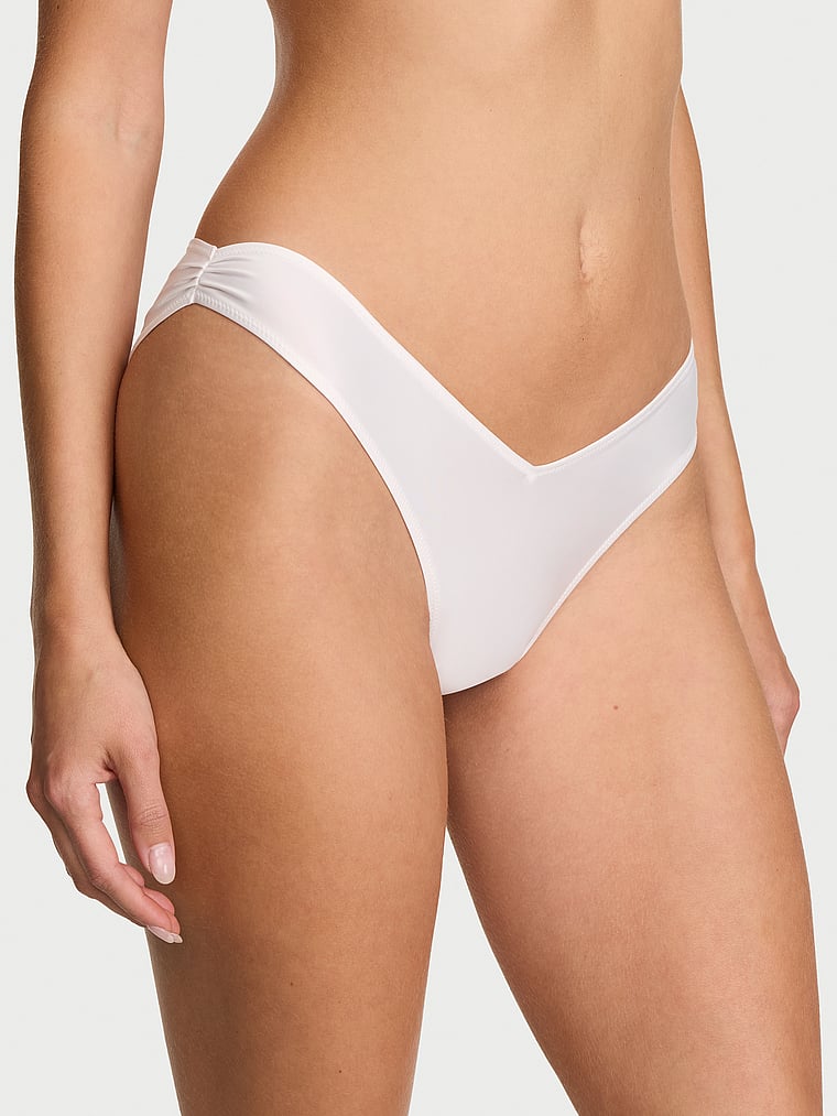 Victoria's Secret, Dream Angels Satin Bow-Back Brazilian Panty, Coconut White, onModelFront, 2 of 4 Ari is 5'9" or 175cm and wears Small