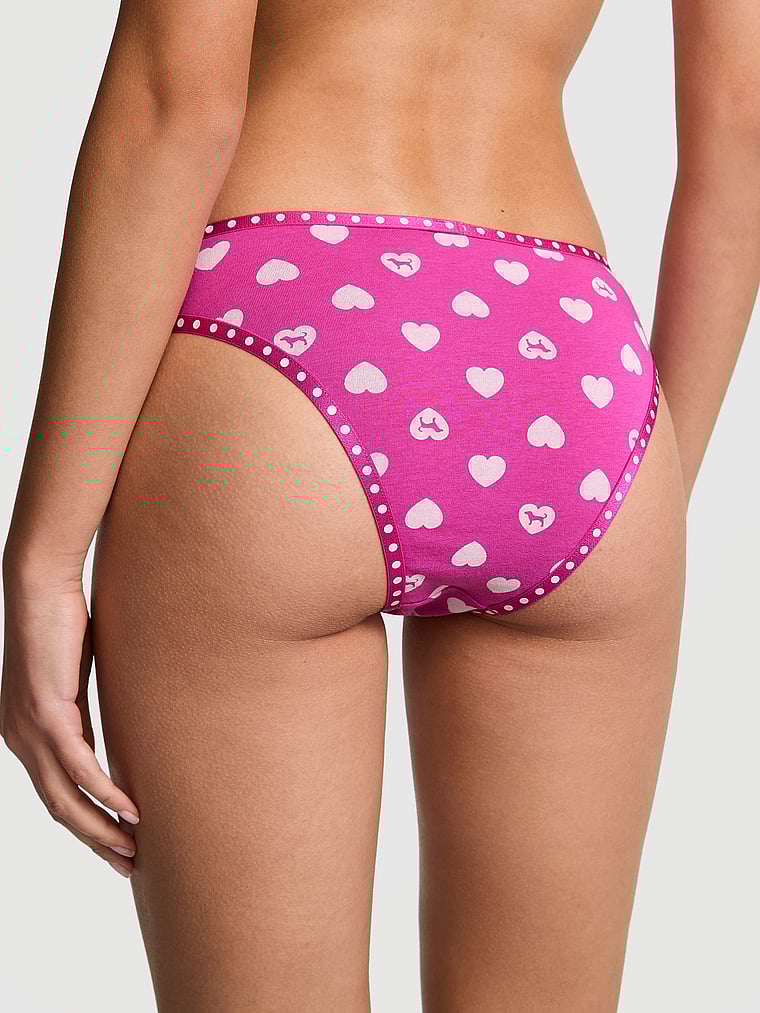 PINK  Logo Cotton Cheeky Panty, Pink Fire Heart Dog Print, onModelBack, 2 of 3 Yoly  is 5'8" and wears Small