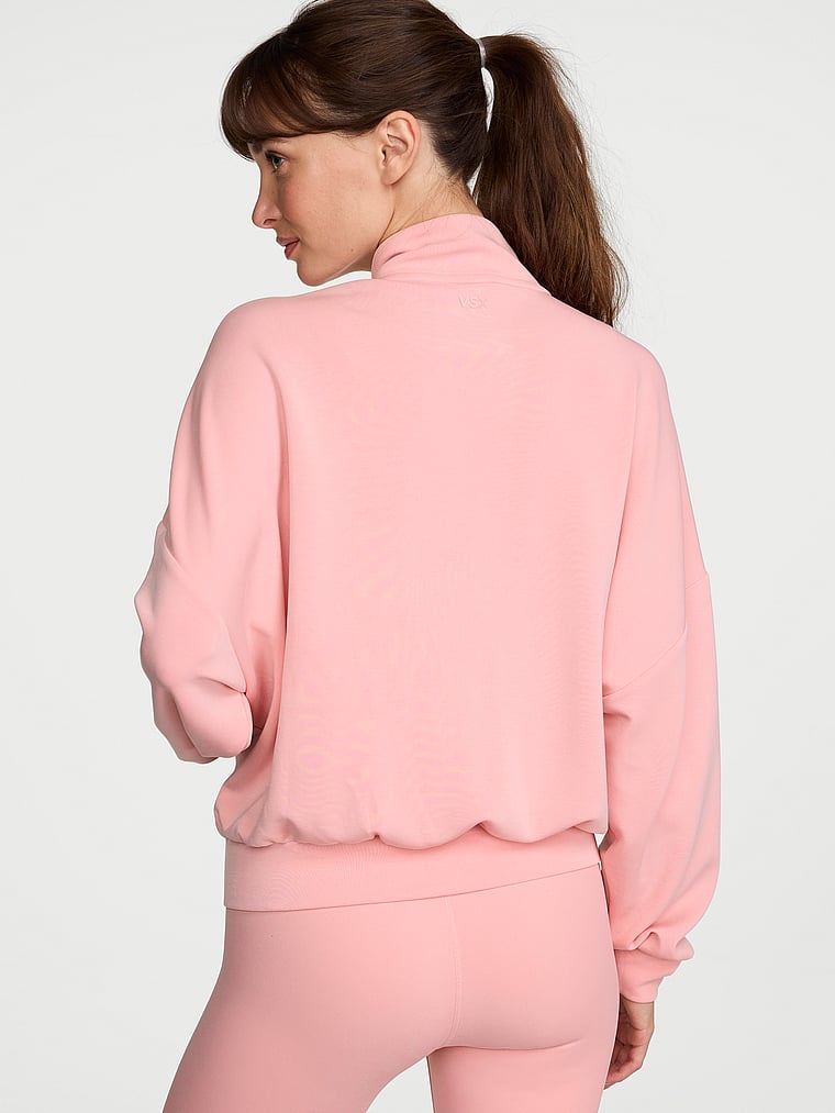 Victoria's Secret, VSX Featherweight Knit Full-Zip Track Jacket, Dusk Pink, onModelBack, 2 of 4 Ari is 5'9" and wears Small
