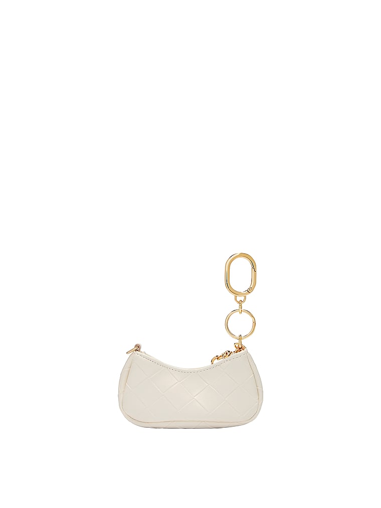 Victoria's Secret, Victoria's Secret Micro Tote Bag Charm Keychain, Ivory Woven, onModelSide, 3 of 3
