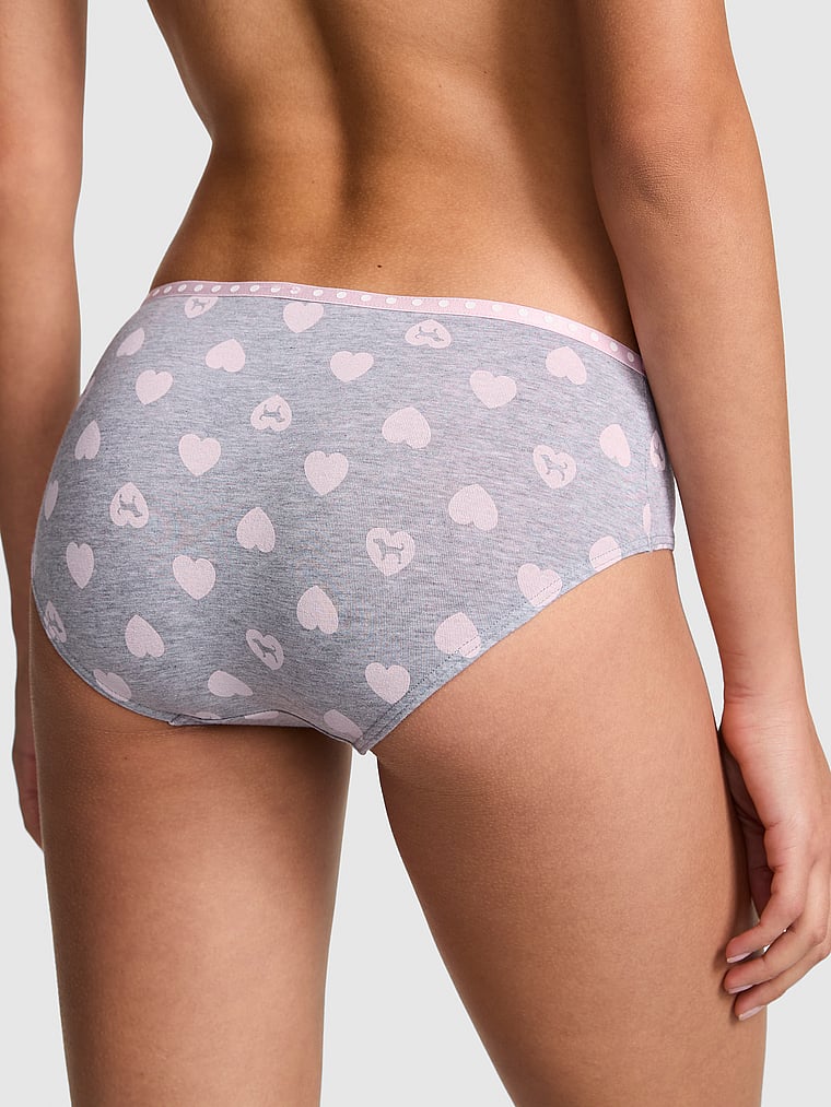 PINK Logo Cotton Hiphugger Panty, Medium Heather Grey Heart Dog Print, onModelBack, 2 of 3 Yoly  is 5'8" and wears Small
