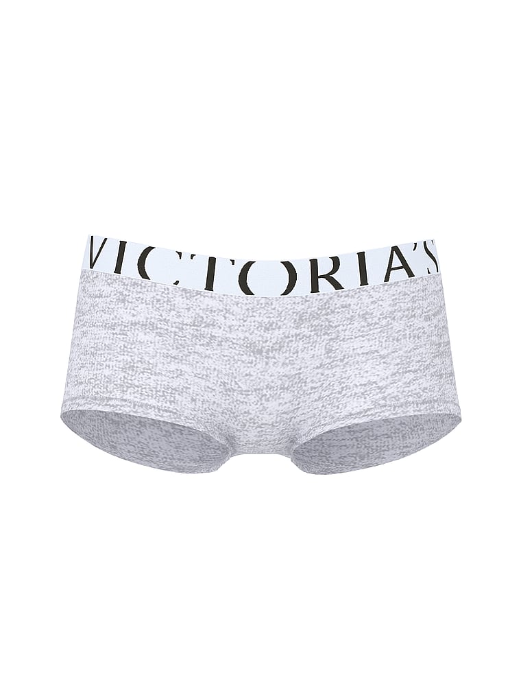 Victoria's Secret, Cotton Logo Cotton Boyshort Panty, Medium Heather Grey, offModelFront, 3 of 3