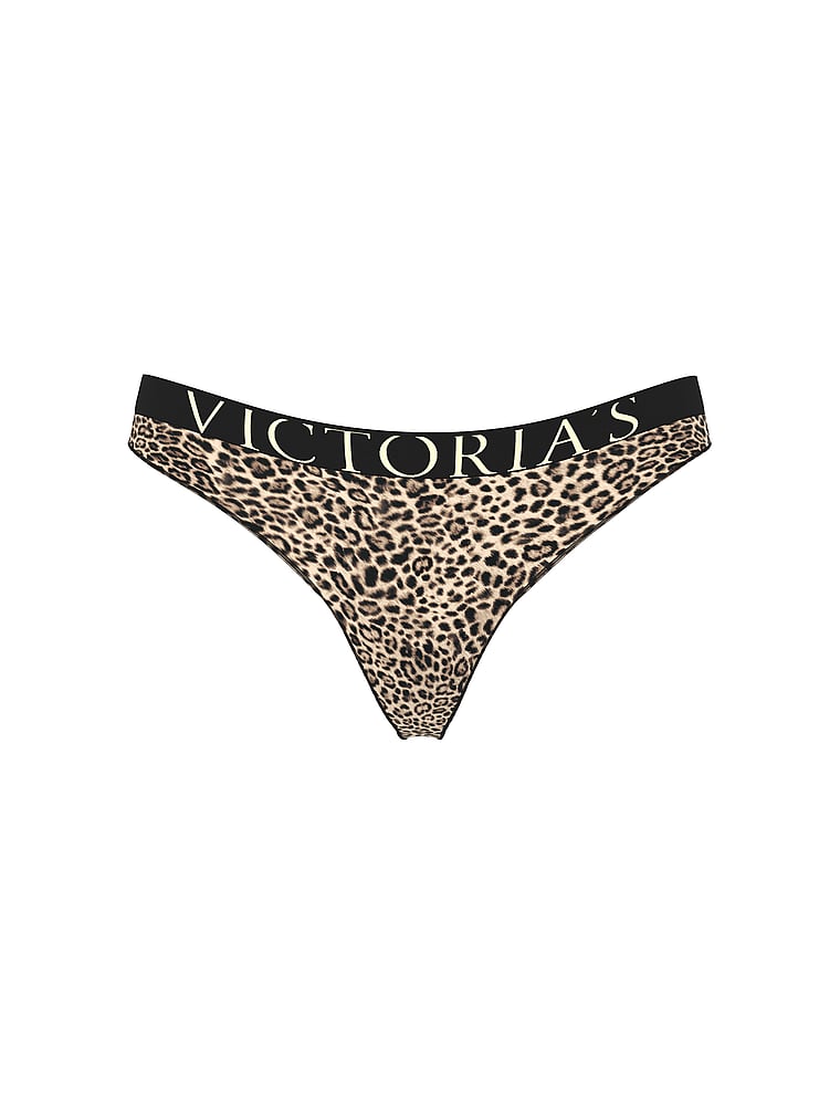 Victoria's Secret, Cotton Logo Cotton Thong Panty, Leopard, offModelFront, 3 of 3