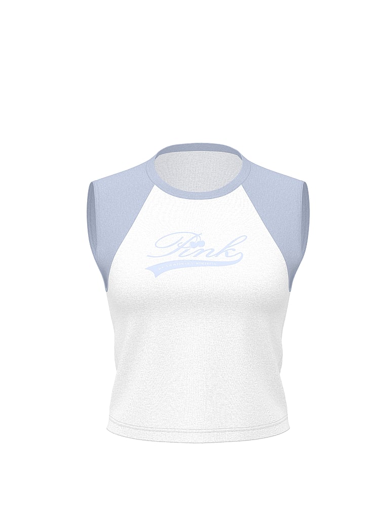 PINK by Frankies Bikinis Graphic Cotton Tee, White & Blue Quartz, onModelSide, 4 of 4