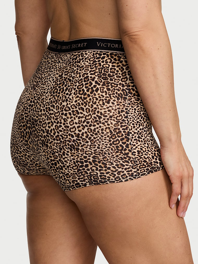 Victoria's Secret, Cotton Logo Cotton High-Waist Boyshort Panty, Leopard, onModelBack, 2 of 2