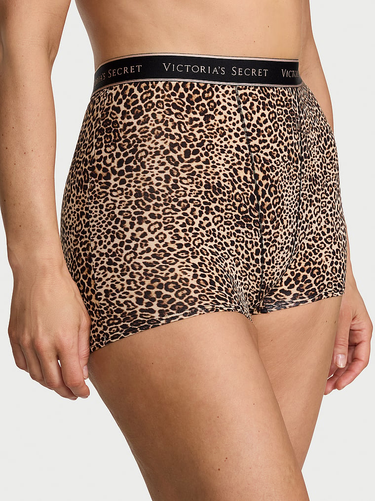 Victoria's Secret, Cotton Logo Cotton High-Waist Boyshort Panty, Leopard, onModelFront, 1 of 2