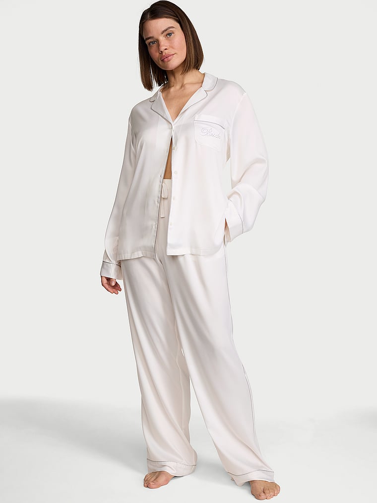 Buy Signature Satin Long Pajama Set, Pink Dots - Order Pajamas