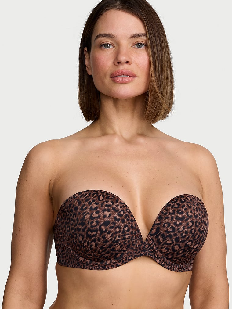 Victoria's Secret, Invisible by Victoria’s Secret Push-Up Strapless Bra, Ganache Leopard, onModelFront, 2 of 4