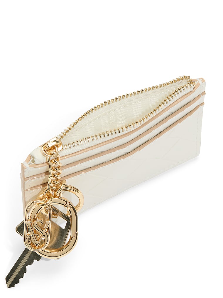 Victoria's Secret, Victoria's Secret Foldover Card Case Keychain, Ivory Woven, offModelBack, 3 of 4