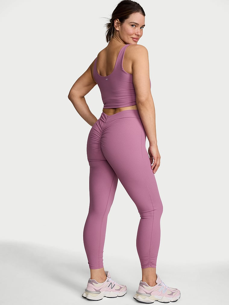 Victoria's Secret, VSX VSX Elevate™ Rib Ruched V-Waist Legging, Violet Frost, onModelBack, 2 of 3