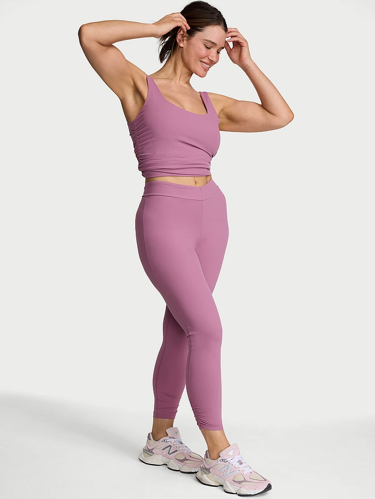 Victoria's Secret, VSX VSX Elevate™ Rib Ruched V-Waist Legging, Violet Frost, onModelFront, 1 of 3