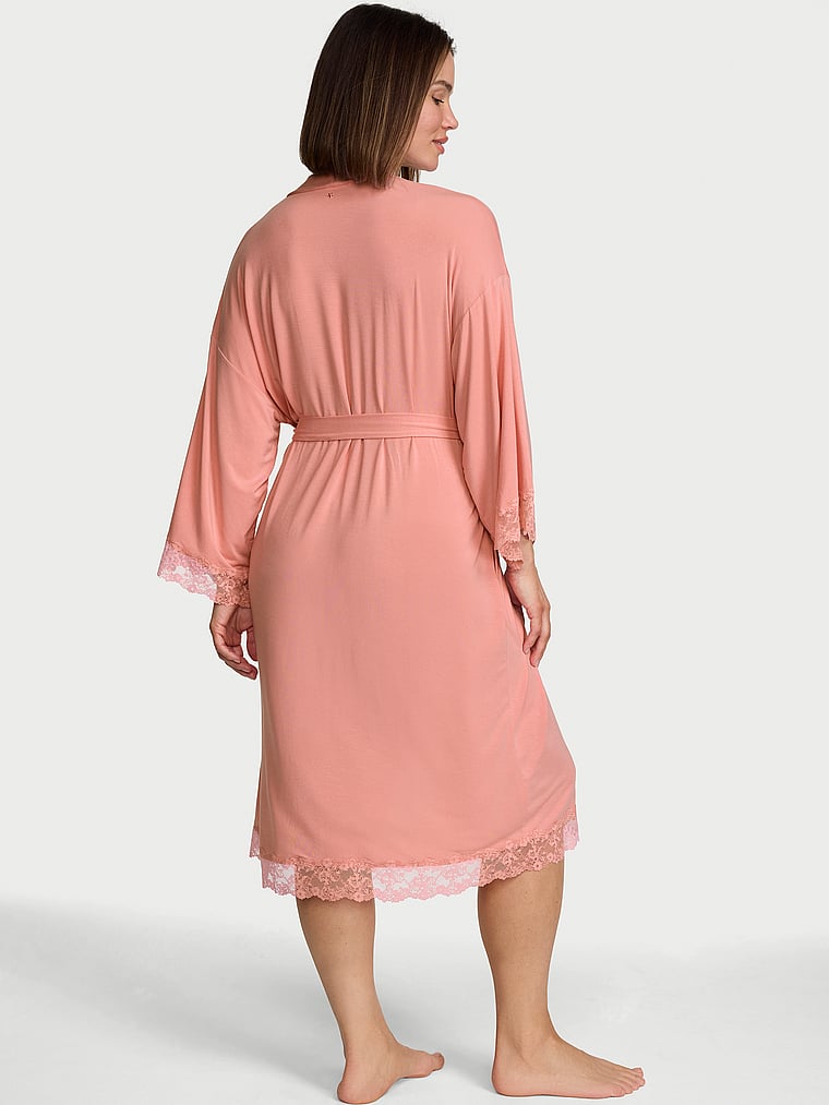 Victoria's Secret, Victoria's Secret SoSoft™ Modal Lace-Trim Robe, Blush Pink, onModelBack, 2 of 4