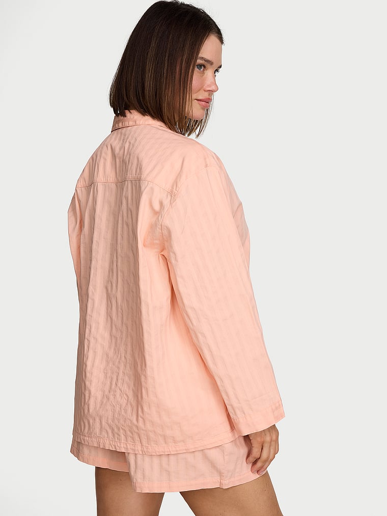 Victoria's Secret, Victoria's Secret Heritage Cotton Long-Sleeve Short Pajama Set, Pink Gin, onModelBack, 3 of 5