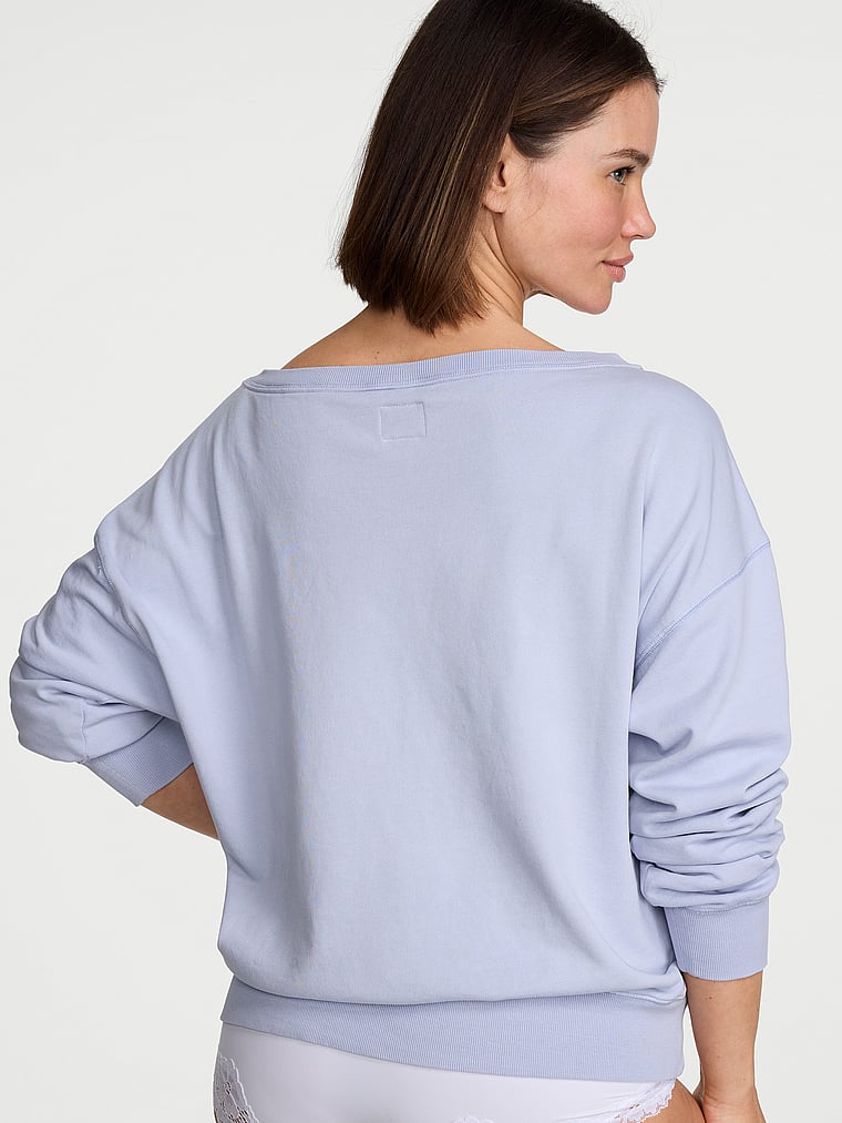Victoria's Secret, Angel Essentials Off-Duty Terry Boatneck Sweatshirt, Washed Icy Lavender, onModelBack, 2 of 3