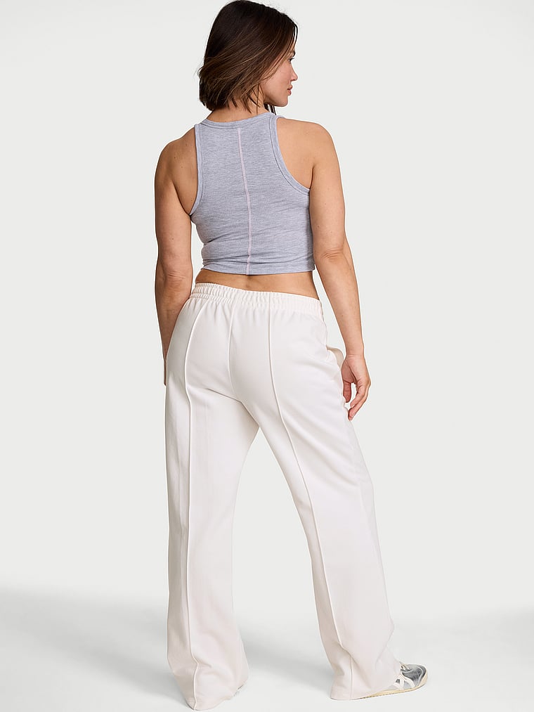 Victoria's Secret, Angel Essentials Bridal Pique Knit Flare Track Pant, Coconut White, onModelBack, 2 of 4