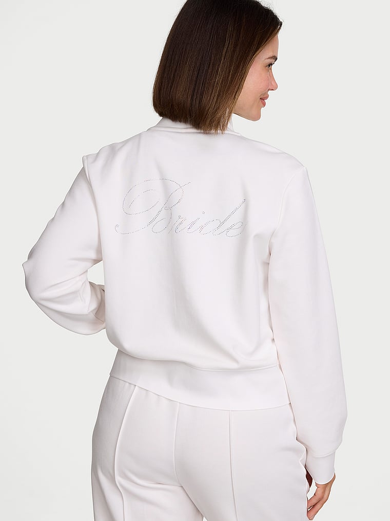 Victoria's Secret, Angel Essentials Bridal Pique Knit Track Jacket, Coconut White, onModelBack, 2 of 3