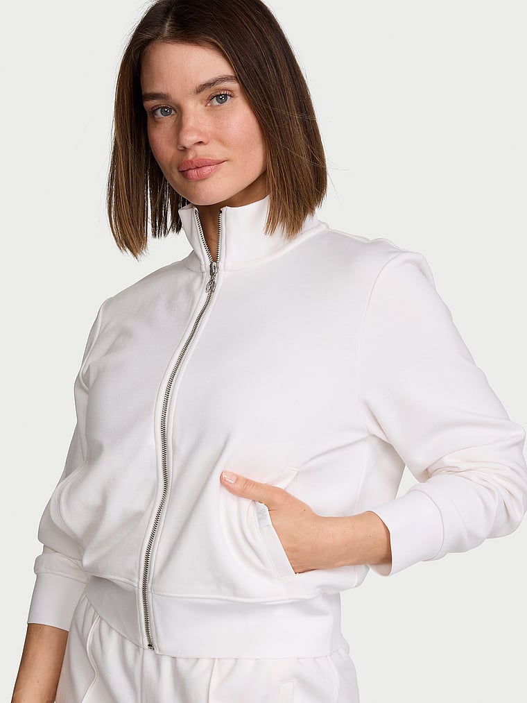 Victoria's Secret, Angel Essentials Bridal Pique Knit Track Jacket, Coconut White, onModelFront, 1 of 3