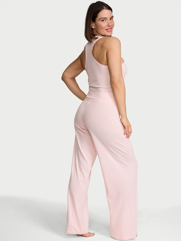 Victoria's Secret, Victoria's Secret Cotton Shadow Stripe Tank & Pants Set, Angel Pink, onModelBack, 2 of 4