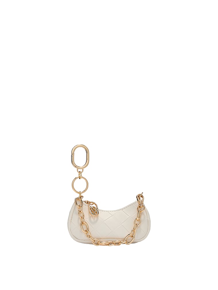 Victoria's Secret, Victoria's Secret Micro Tote Bag Charm Keychain, Ivory Woven, onModelFront, 1 of 3