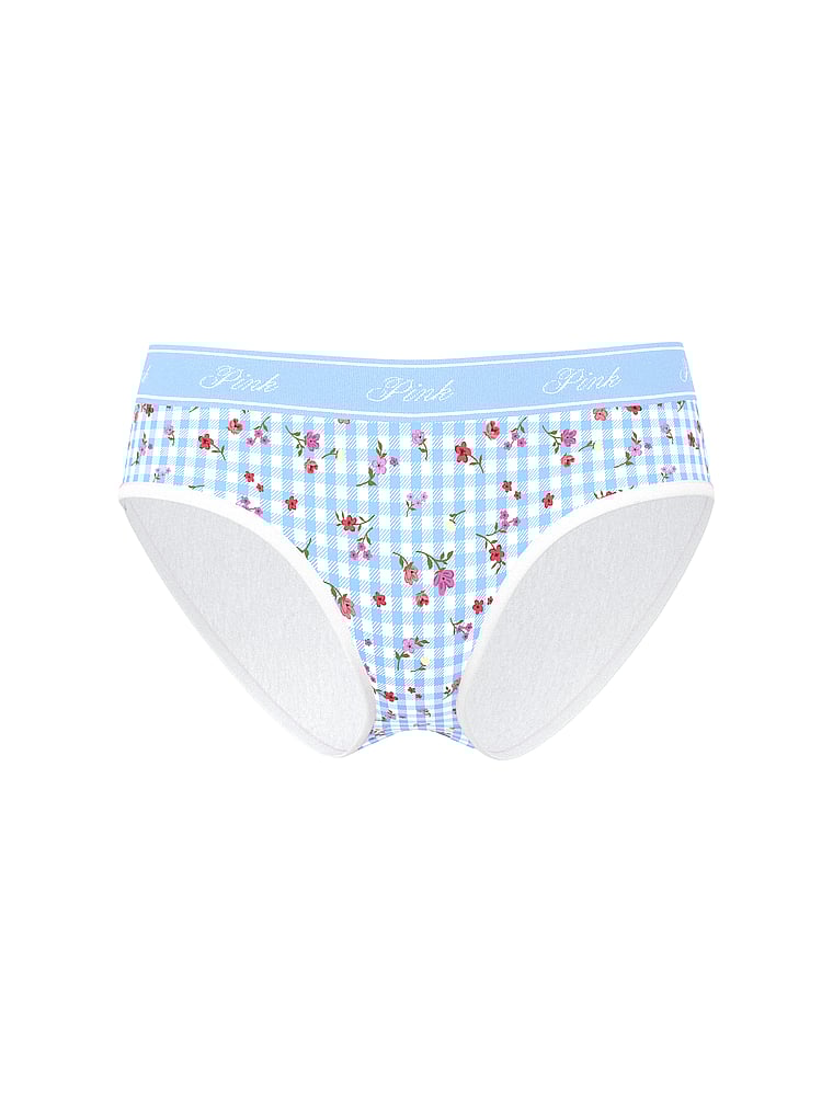 PINK Logo Cotton Hiphugger Panty, Blue Dancer Gingham Floral, offModelFront, 3 of 3