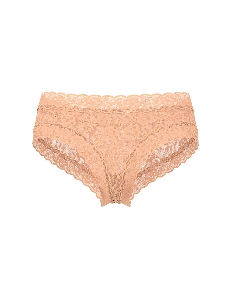 Victoria's Secret, The Lacie Lace Cheeky Panty, Sunlit Apricot, offModelFront, 3 of 3