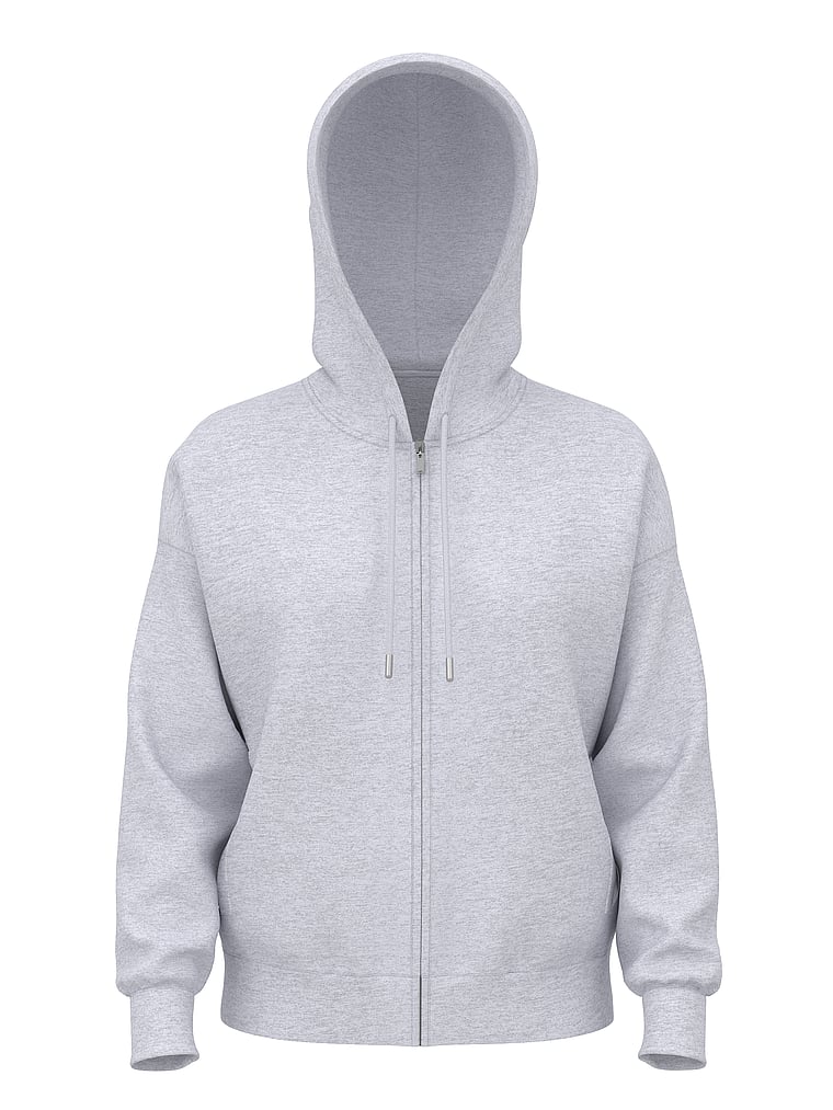 Victoria's Secret, Angel Essentials Iconic Fleece Full-Zip Hoodie, Medium Heather Grey, offModelFront, 3 of 3