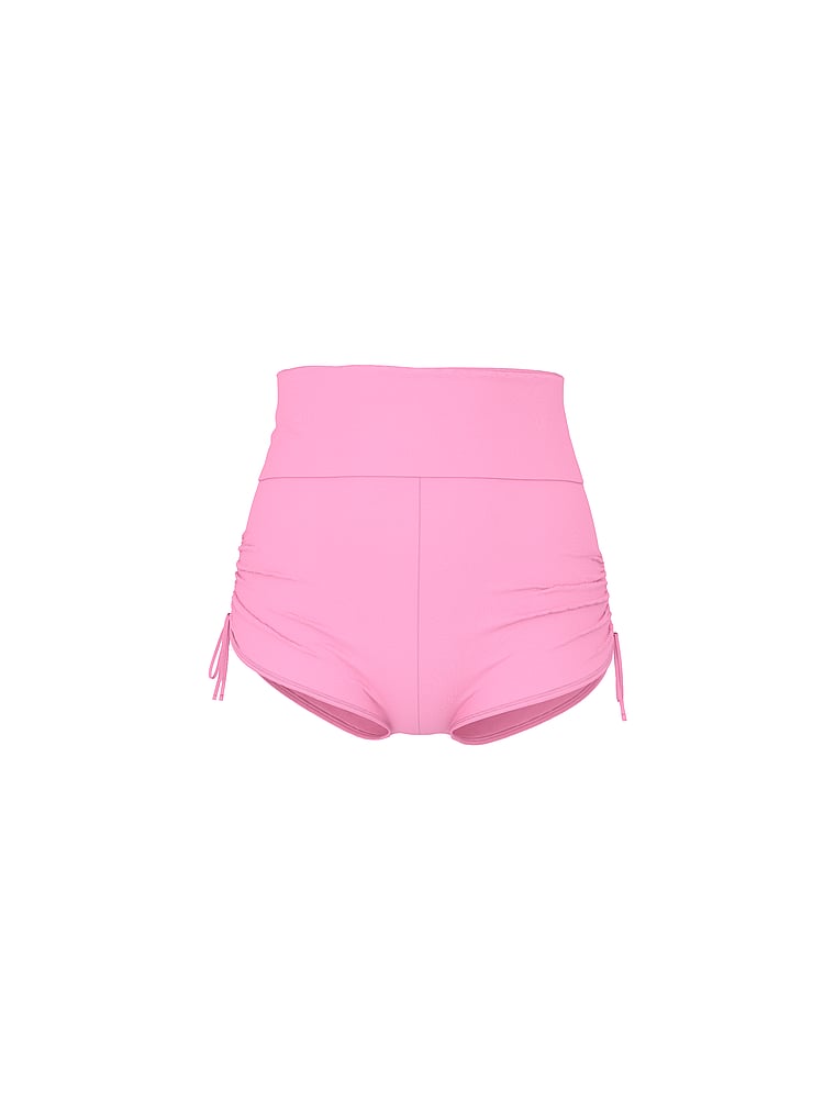 PINK SWIM High-Waisted Foldover Bikini Shortie Bottom, Pink Lollipop, offModelFront, 3 of 3