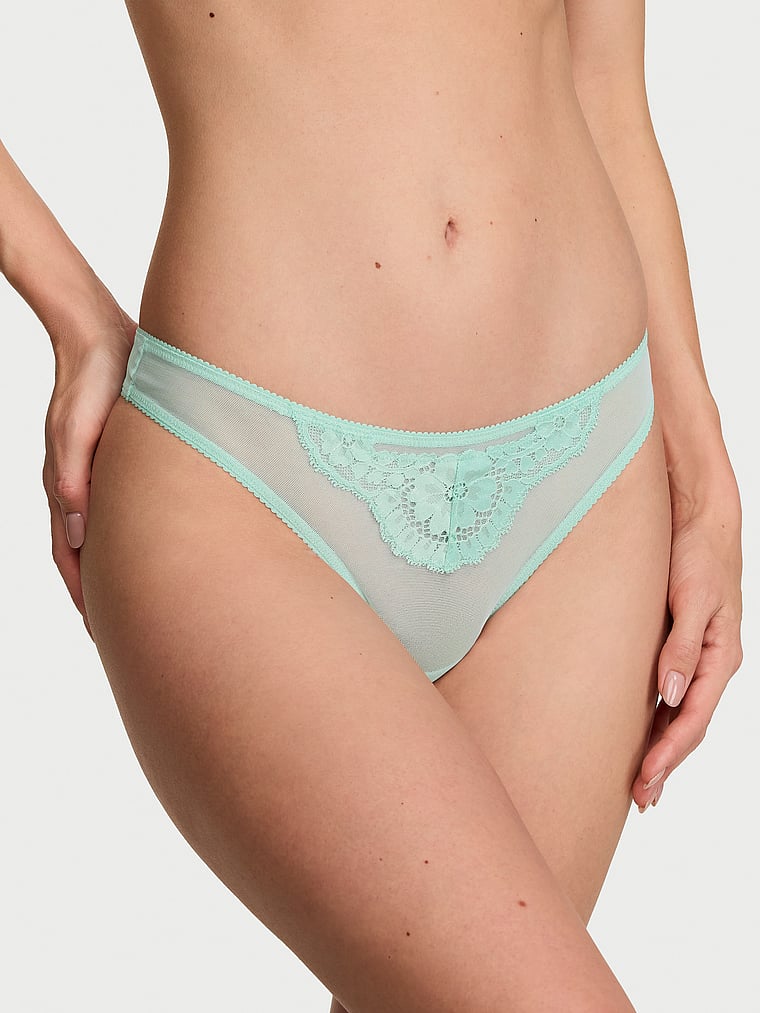 Victoria's Secret, Dream Angels Lace Peekaboo String Thong Panty, Multicolored, onModelFront, 2 of 4