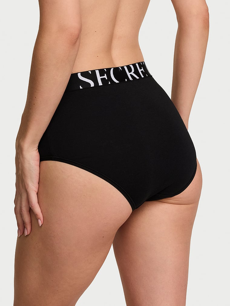 Victoria's Secret, Cotton Logo Cotton Shine Patch Velvet Modern Brief Panty, Black, onModelBack, 2 of 4 Maggie is 5'7" and wears Small