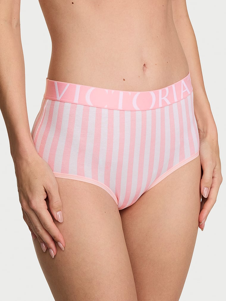 Victoria's Secret, Cotton Logo Cotton Modern Brief Panty, Pretty Blossom Stripes, onModelFront, 3 of 4 Maggie is 5'7" or 170cm and wears Small