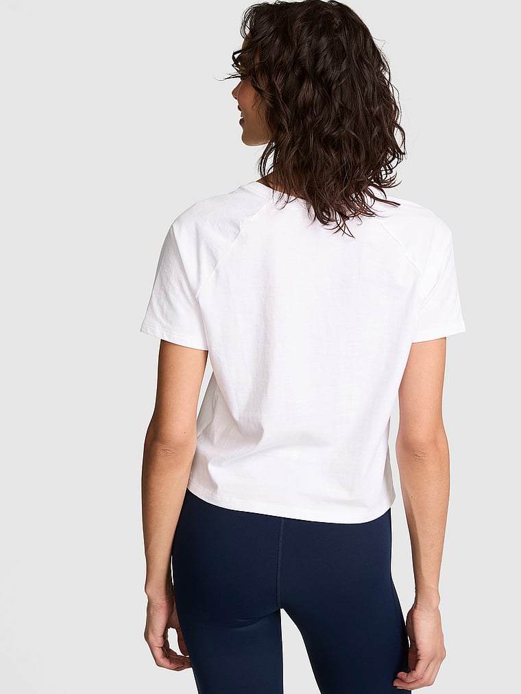 PINK Cotton Raglan Sleep Tee, White, onModelBack, 2 of 3